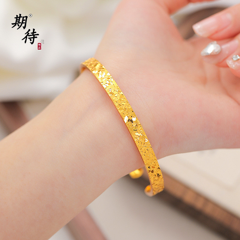 Gelang es parut peledak berlapis emas 24K, gelang terbuka temperamen Cina baru, gelang emas pasir me