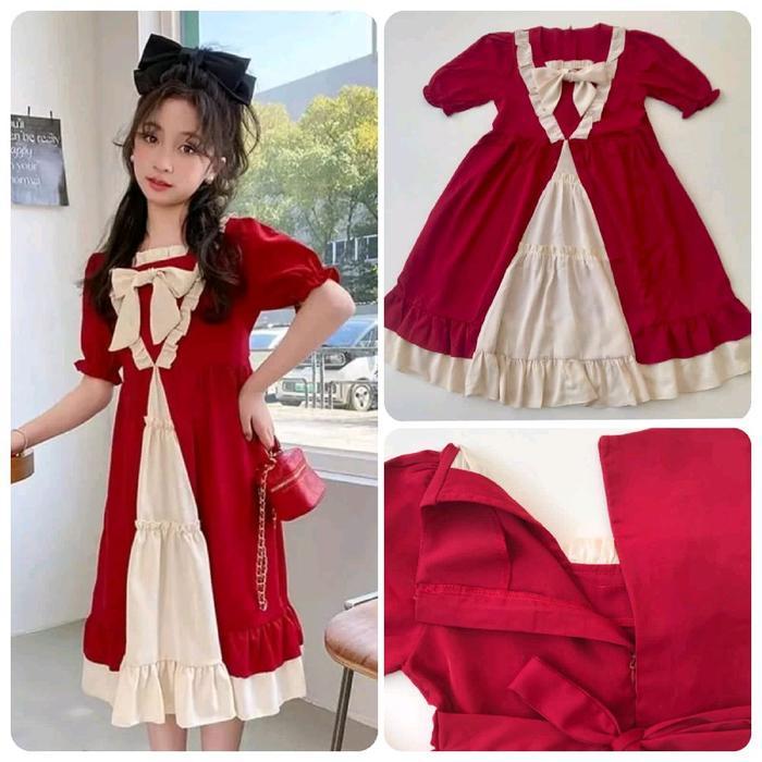 (6-15th) Gaun merah putih vintage cosplay seragam jepang anak tanggung remaja dewasa dress maroon im