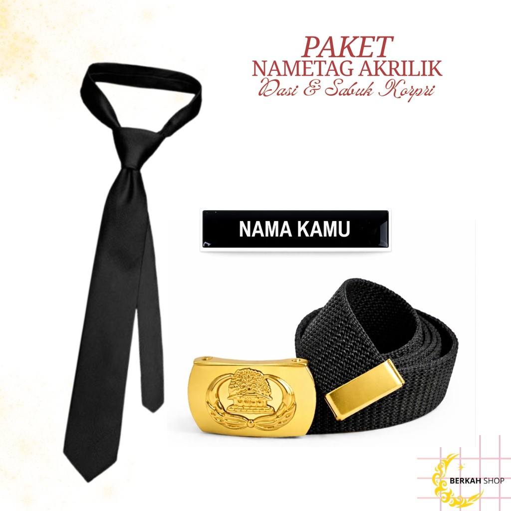 Paket ASN PNS PPPK Nametag Dasi Hitam Merah Sabuk Korpri Magnet