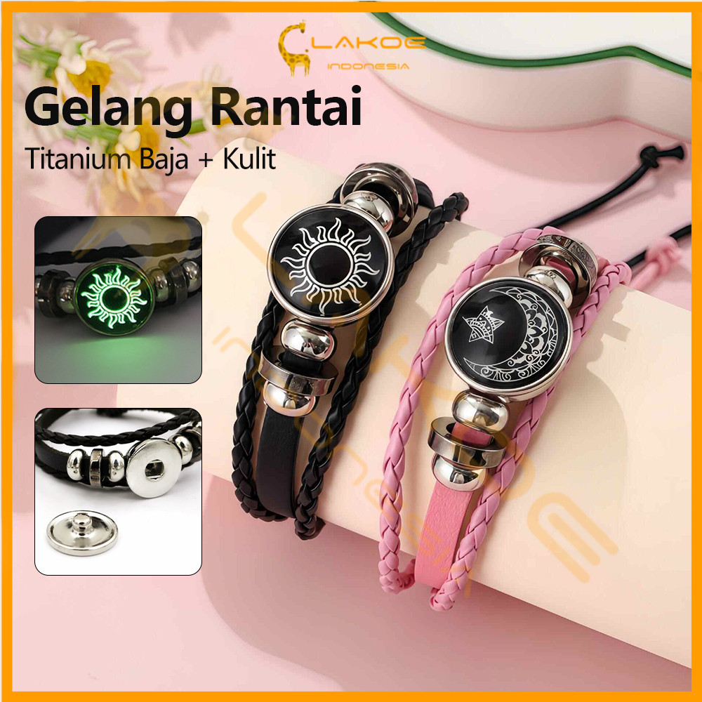 Lakoe Gelang Couple Kekasih Matahari dan Bulan Gelang Couple Pasangan Bintang Bulan Kulit Gelang Mat