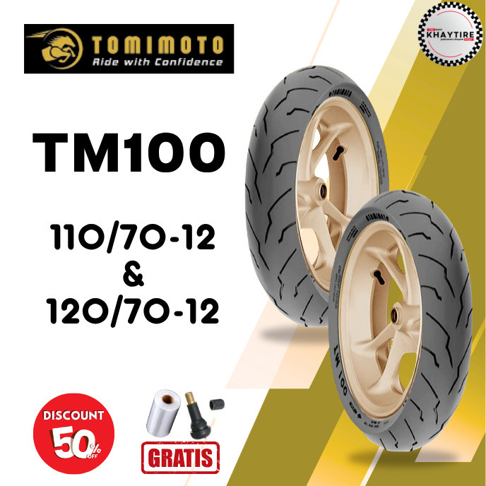SEPASANG Ban Motor TOMIMOTO TM100 110/70 & 120/70 RING 12 Tubeless