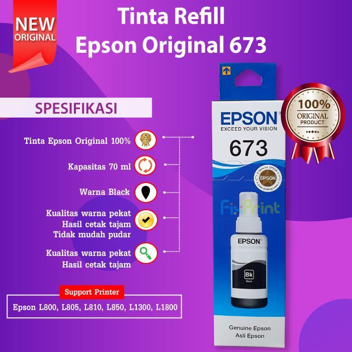 TINTA EPSON 673 T673 ORIGINAL PRINTER L805 L810 L850 L1300 L1800 ORI - ORIGINAL BOX, Hitam