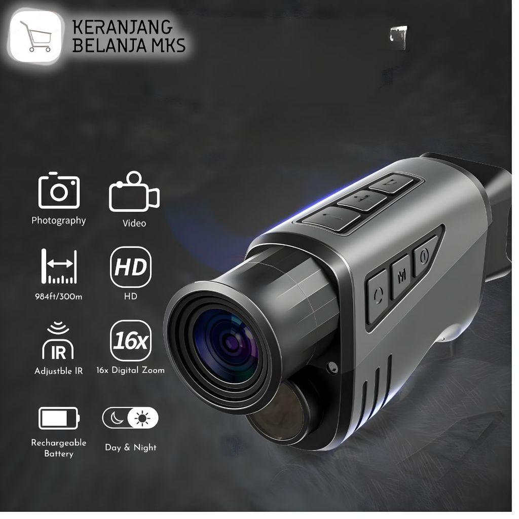 Teropong Monocular Digital Night Vision 16x Zoom 1080P 1500mAh