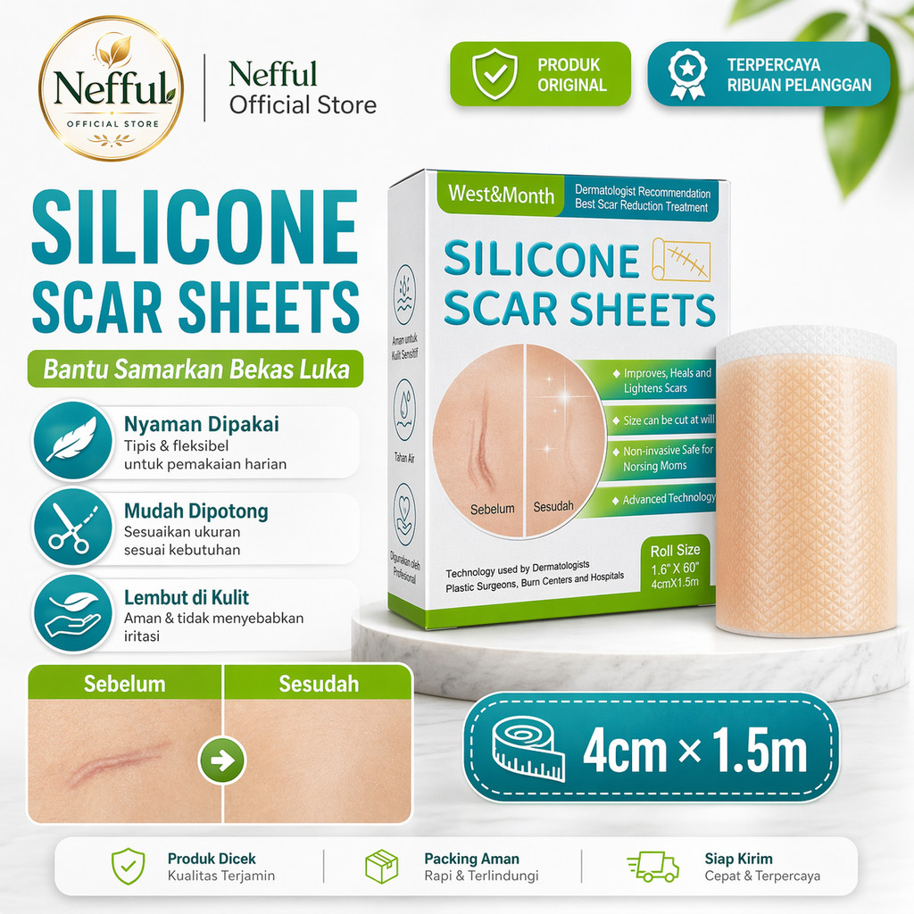 Nefful Silicone Scar Sheet 4cm x 1.5m plester silikon penghilang keloid bekas luka Silicone Scar She
