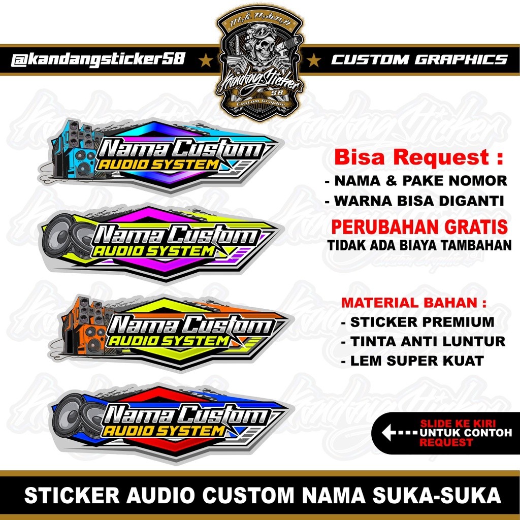 Stiker AUDIO SOUND SYSTEM Custom Satuan Nama Suka Suka Sticker Custom Stiker Timbul Sticker Motor St