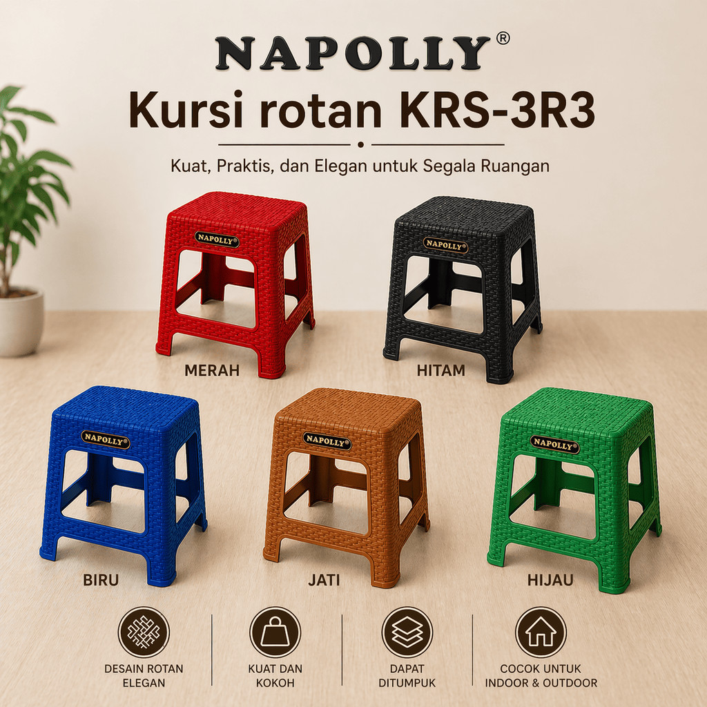 Kursi Rotan Napolly KRS-3R3 Kursi Plastik Tebal Kokoh Awet Kursi Santai Rumah Cafe Teras - DM