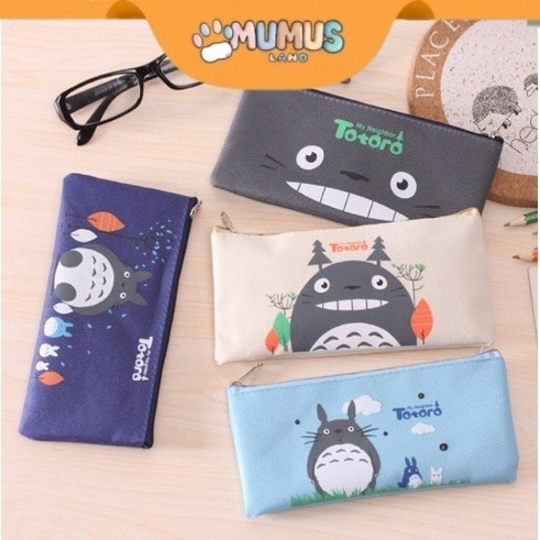 Kotak Pensil Kain Abu Abu - Motif Cute Totoro, 18x9cm
