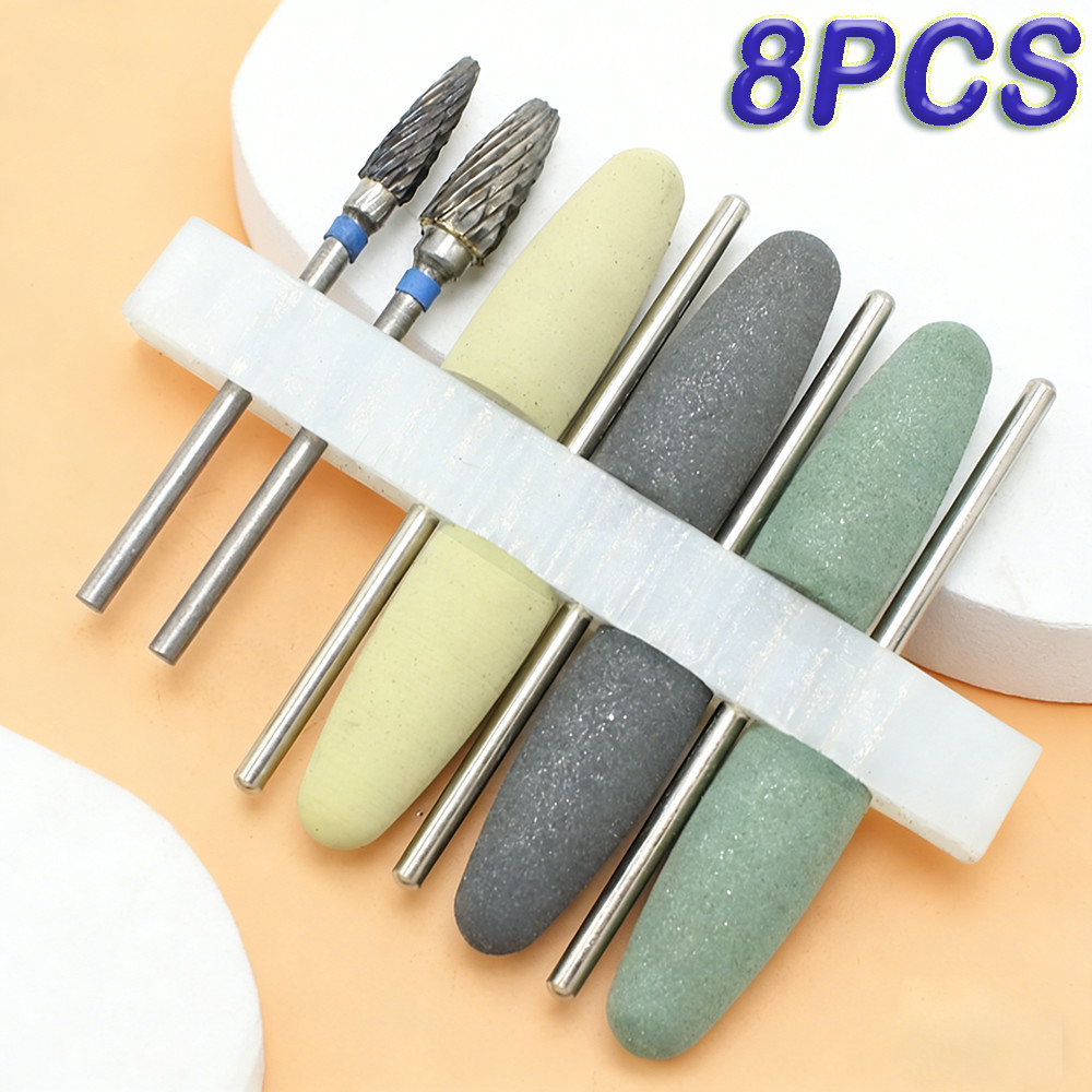 Kit 8pcs Bur Dental Lengkap: Akrilik Trimmer, Fraser Stone Hijau, Poles untuk Gigi Palsu/Akrilik | B