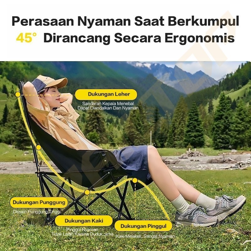 Kursi Lipat Sandaran Tinggi Dengan Sandaran Kepala Busa Kursi Camping Beban 150kg