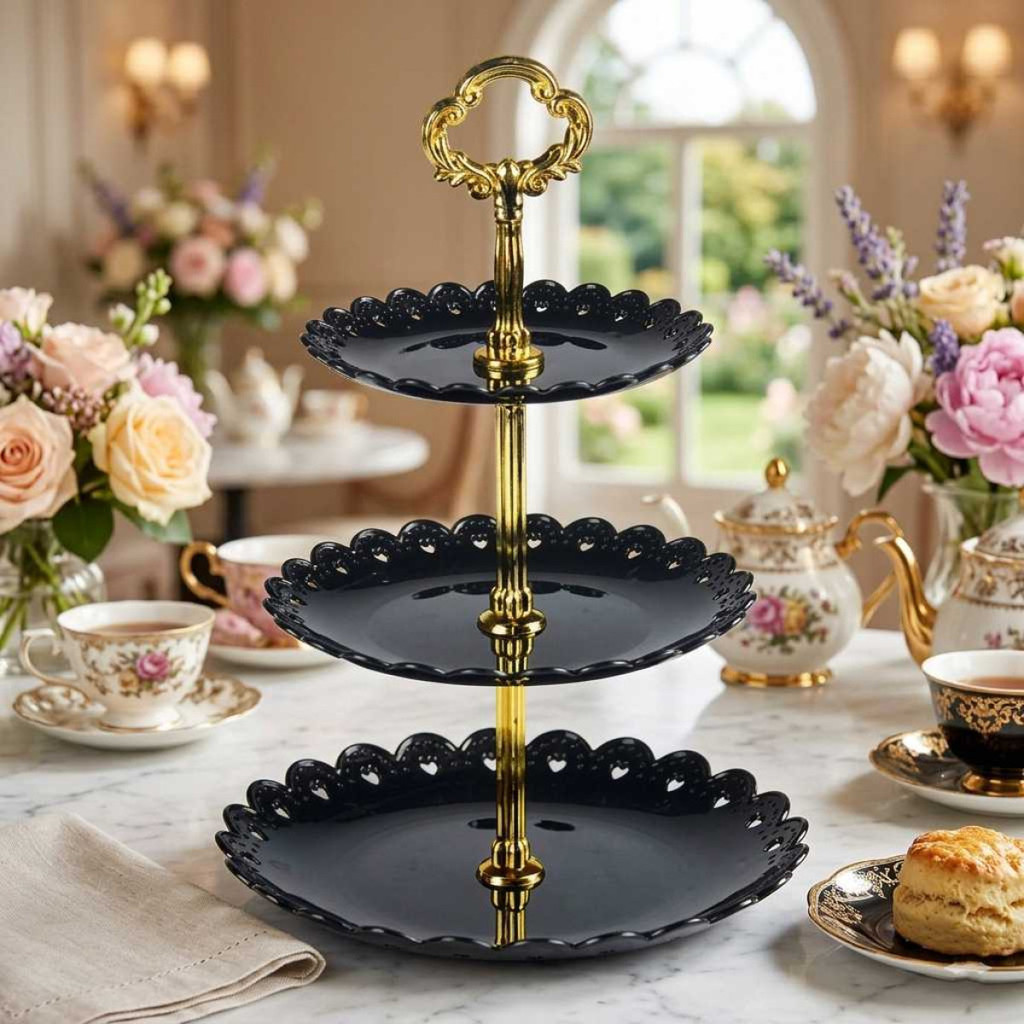 Rak Kue Buah 3 Tingkat Cake Stand Display Putih Elegan Untuk Hidangan Pesta Pernikahan Restoran
