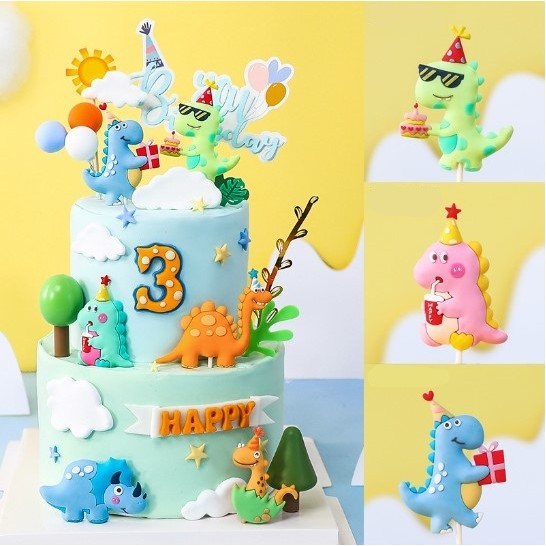 GENQUO Topper Dino Dinosaurus Trex Cute hiasan cake kue ultah ulangtahun birthday boy girl anak