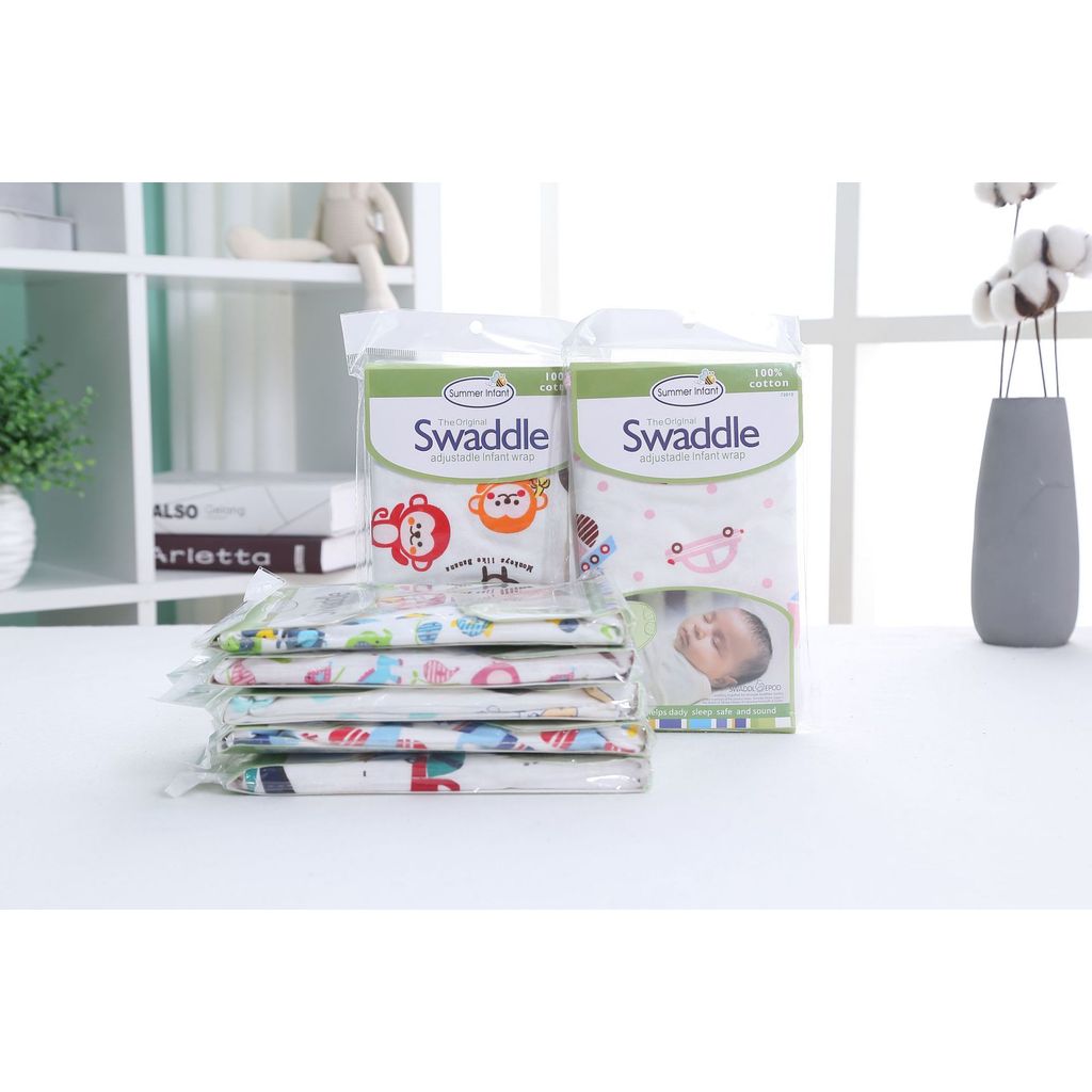 Bedong Bayi Instan Swaddle Perekat Velcro 100% Katun Motif Lucu Size S/M / Bedong Instant Bayi Perek