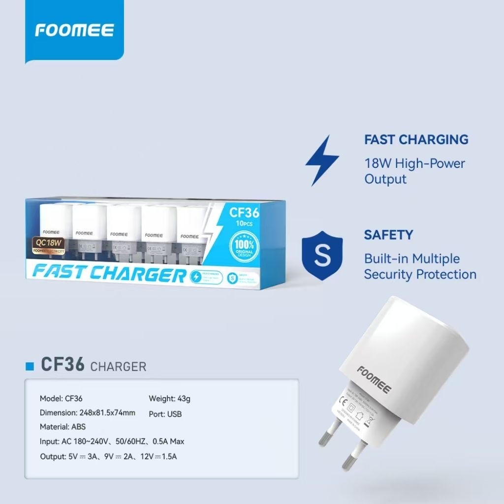 (Pegasus Cell) FOOMEE CC08s/CQ08/CF06/CF16/CF26/CF36/MC01/MC02/CT01 TRAVEL CHARGER(1BOX ISI 10PCS) 1