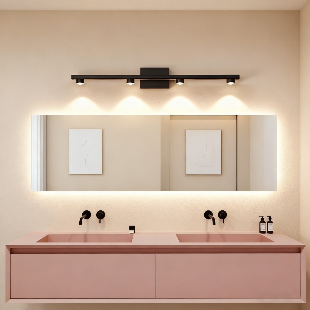 Lampu Dinding Kamar Mandi Modern 4 Lampu LED Tahan Air, Lampu Cermin Kamar Mandi Stylish Hitam Lampu