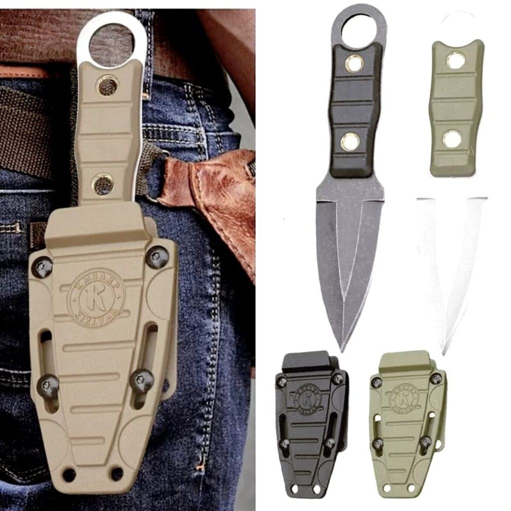 Pisau Mini Outdoor Ring Grip Sarung Kydex Pisau Leher Tactical Survival