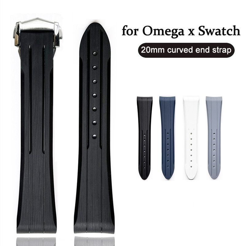 20mm Rubber Strap for Omega X Swatch MoonSwatch Folng Buckle Curved End Replacement Band Bracelet fo