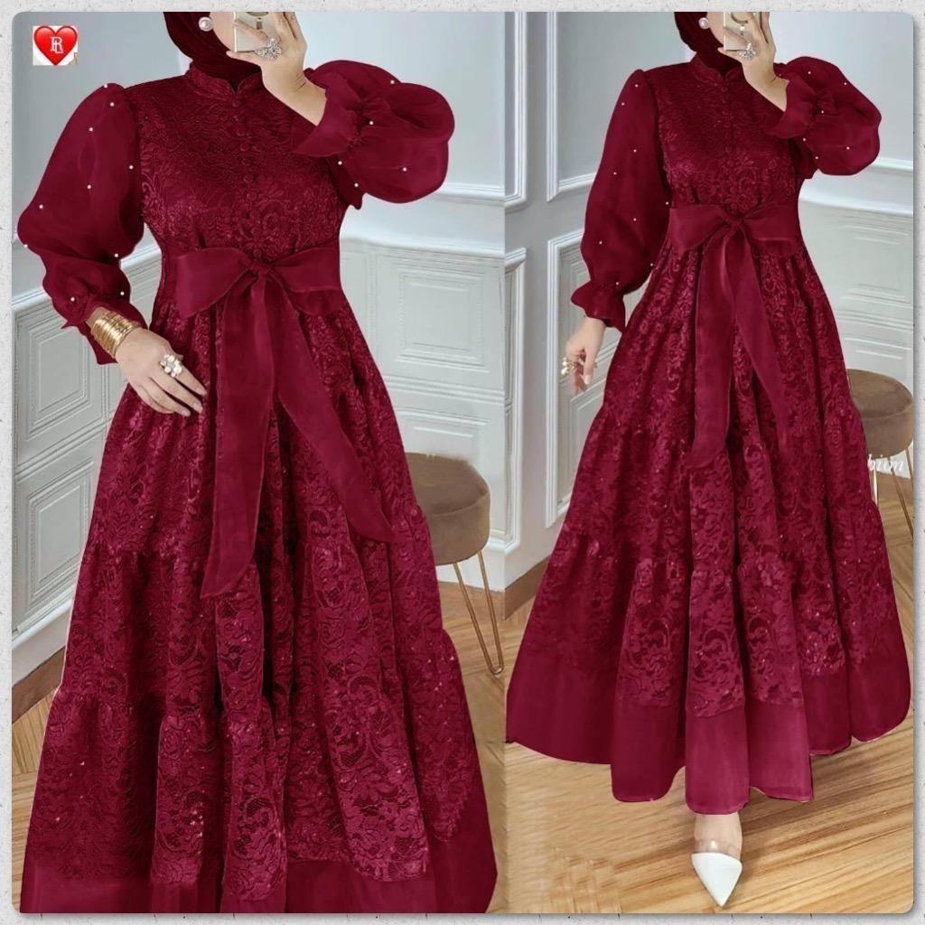 COD Gamis brukat Organza Mutiara kombinasi Pakaian muslimah wanita