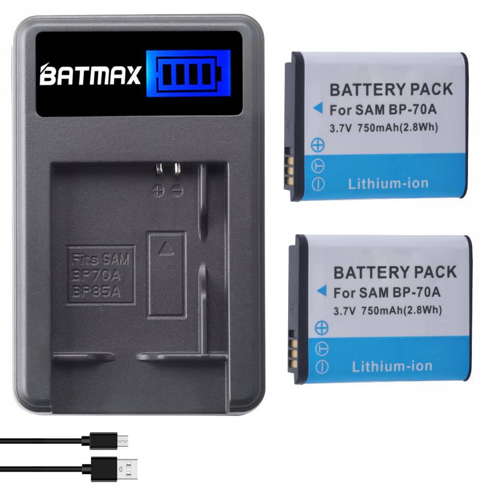 Batmax BP70A BP70A Battery+LCD Charger for Samsung ST95 ST100 ST6500 SL50 SL600 TL205 WB30F WB35F DV