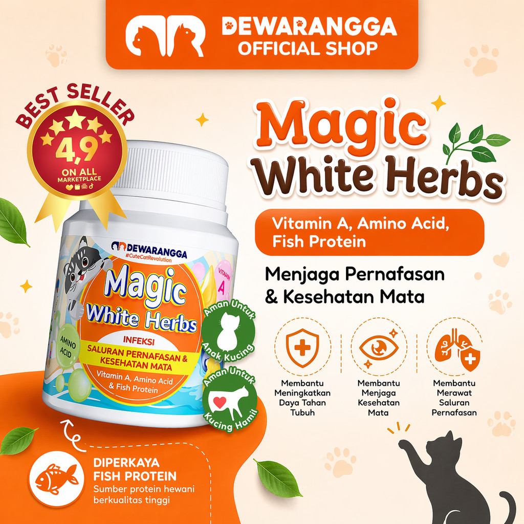 Dewarangga Vitamin Kucing Flu Belekan Pernafasan Magic White Herbs Imun Booster