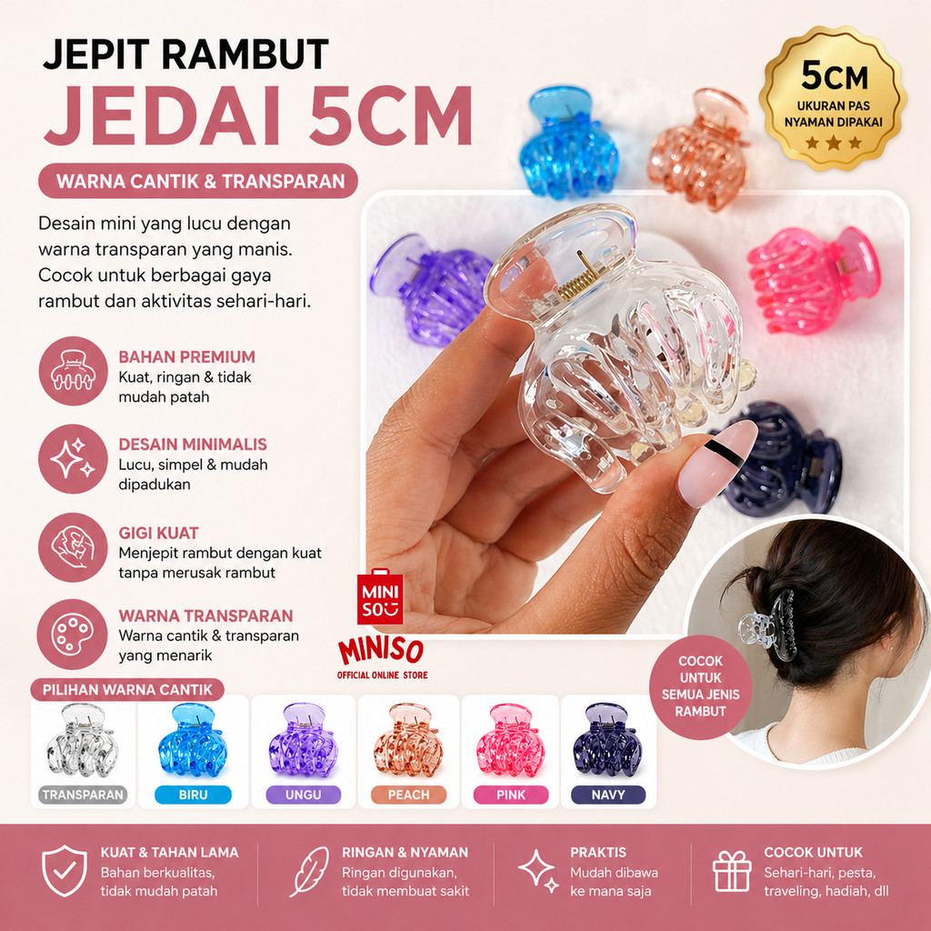 MINISO BALI | Jedai Ori Bangkok 5cm Jedai Jumbo Jedai Besar Jedai Thailand Jepit Rambut