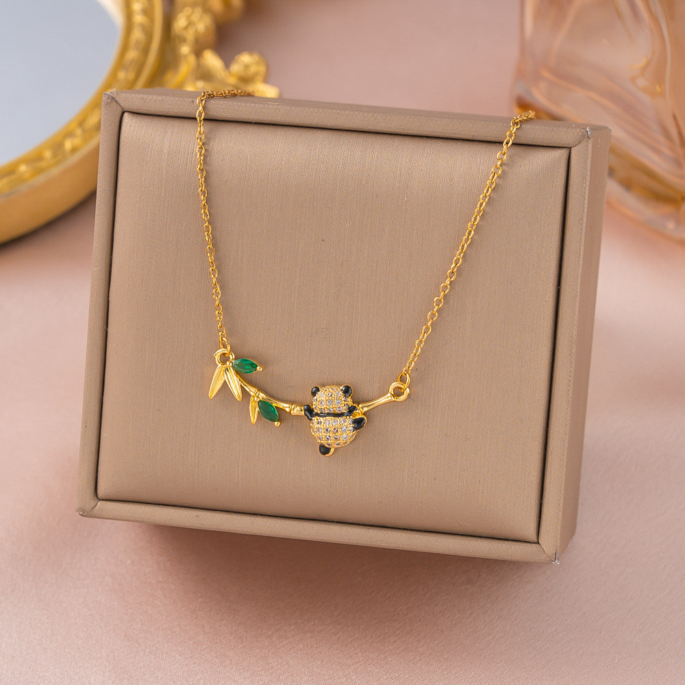 Kalung Mikro-Inlay Berbentuk Panda Lucu Terinspirasi Bambu Gaya Cina Baru