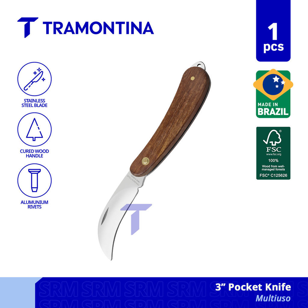 TRAMONTINA Pocket Knives Navajas 3" Pisau Lipat Serbaguna/Pocket Knife Wooden Handle Navaja (26325/1