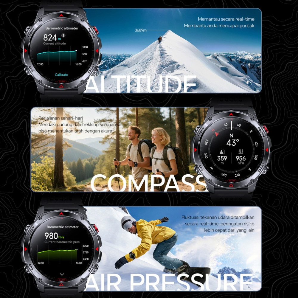 promo terbaru morein rock 2 gps jam tangan smartwatch - layar hd 1.46'' gps + kompas altimeter +