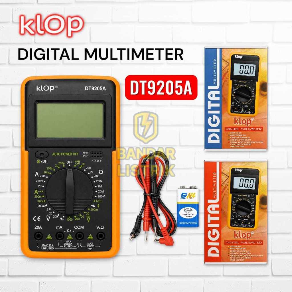 KLOP  Multimeter / Multitester DT-9205A Avometer Buzzer Display Digital Besar Data Hold Auto Off