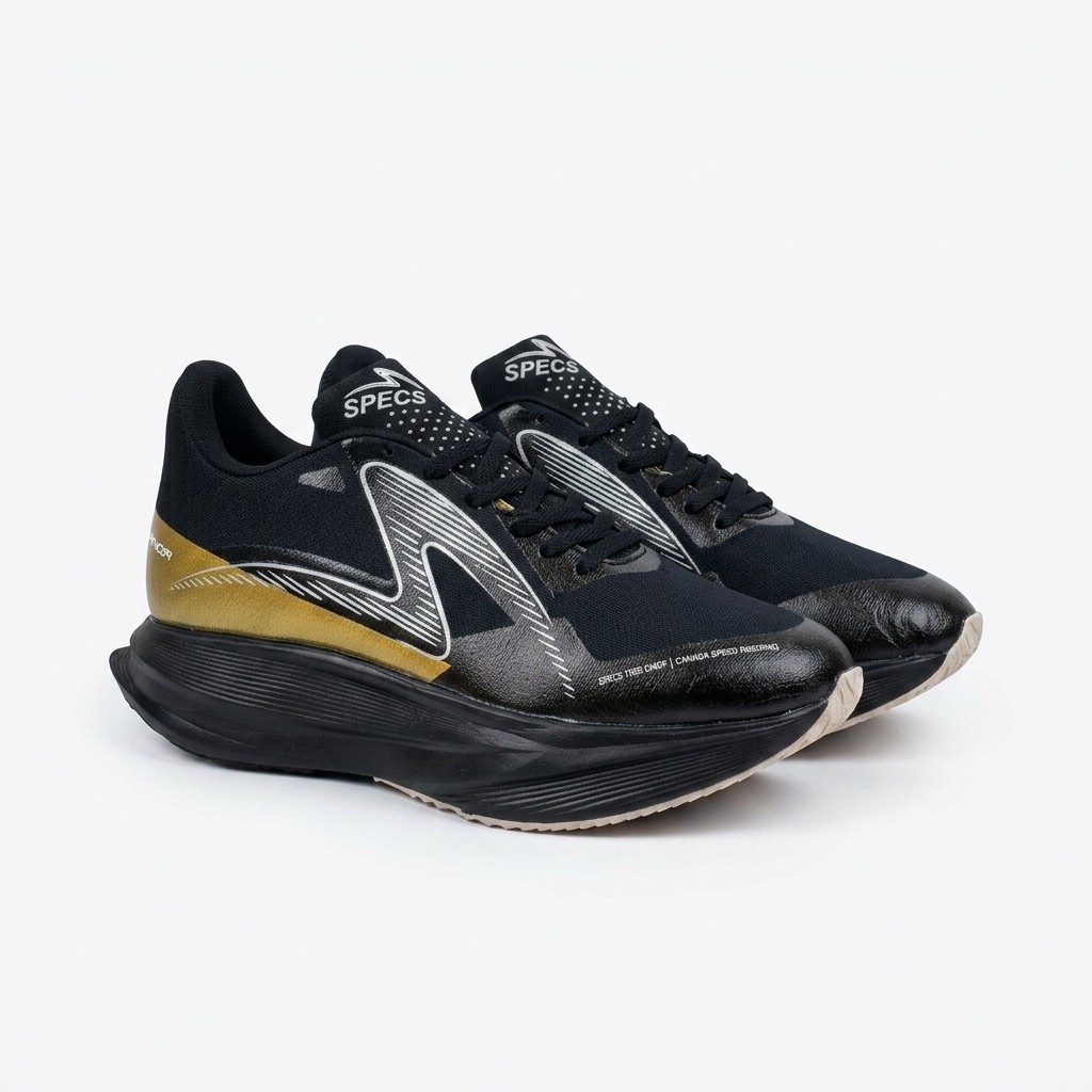 Specs Sepatu Lari Unisex Hitam Gold Sneakers – Desain Sporty, Sol Empuk, Cocok untuk Running