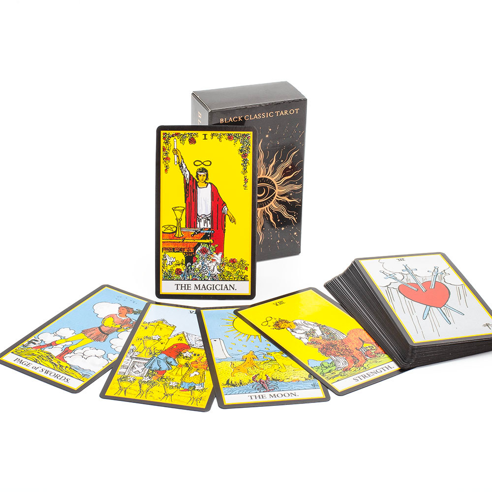Dek Kartu Tarot Klasik Hitam 78pcs Set Permainan Ramalan Nasib dengan Buku Panduan untuk Acara Kelua