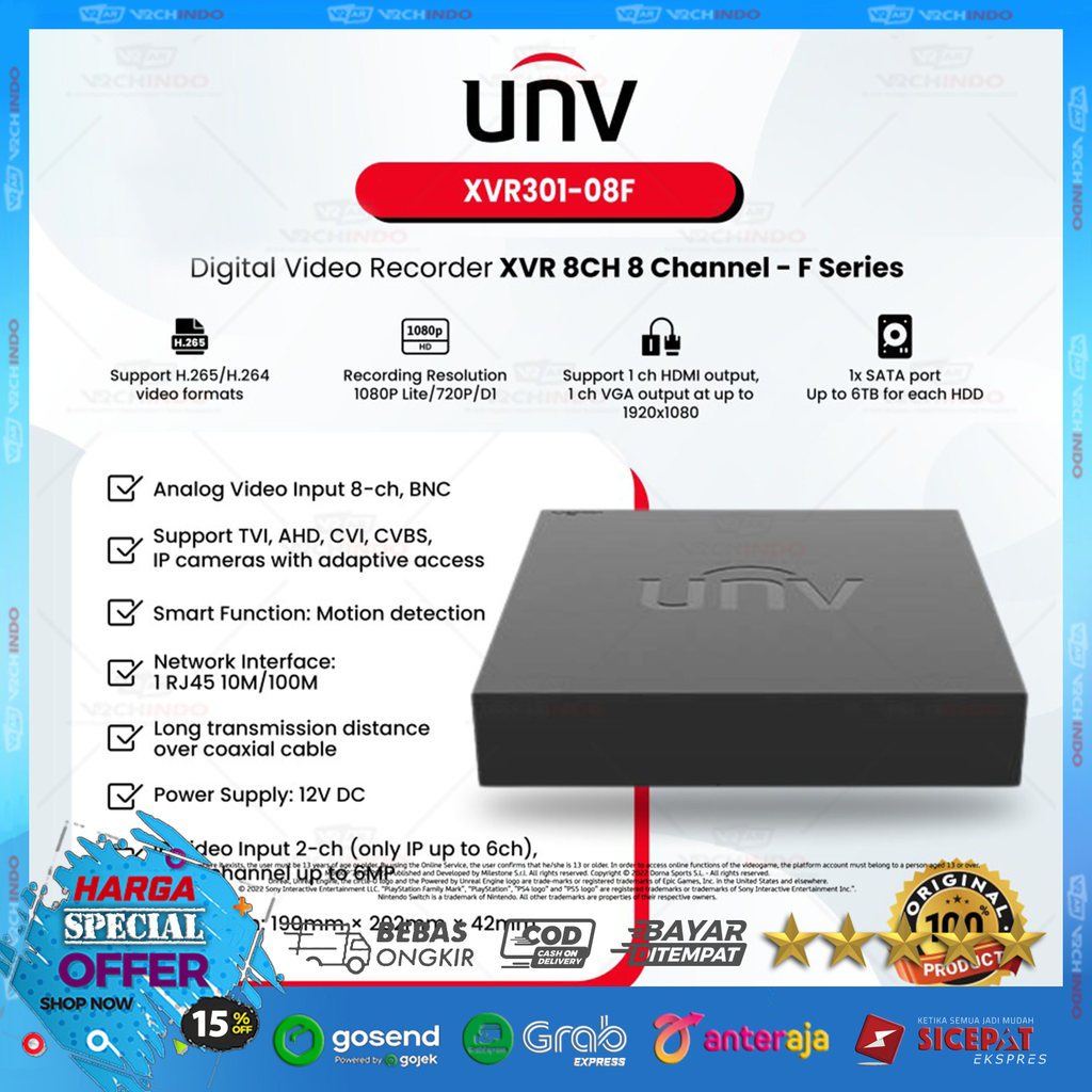 UNIVIEW XVR301-08F 8CH DVR XVR  8 Channel XVR301-08F 1 HDD F Series XVR CCTV 