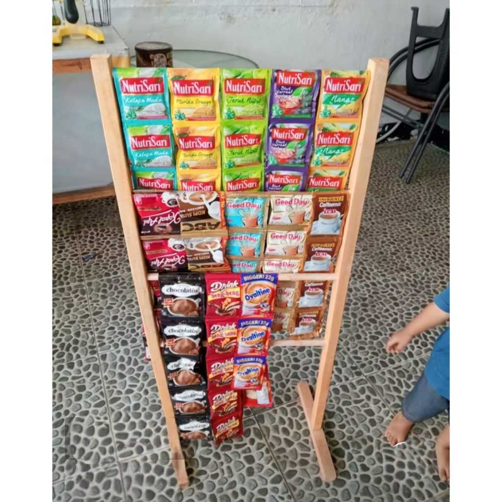 Rak Handuk Hijab Kayu Multifungsi Estetik Rak warung Jajana renteng Rak kopi sachset cincin anting l