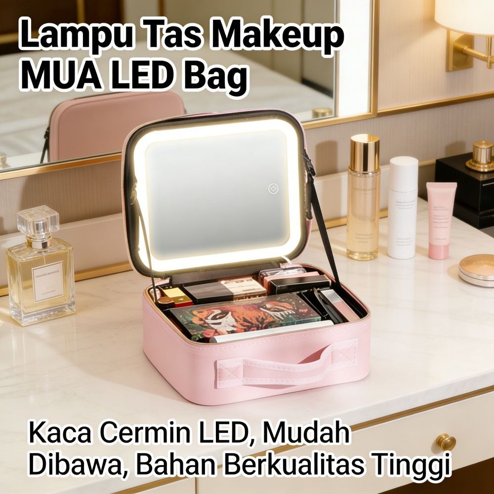 Case Tas Makeup Lampu LED MUA Beauty, Bag Cermin Tas Makeup, Lampu Tas Makeup LED Beauty