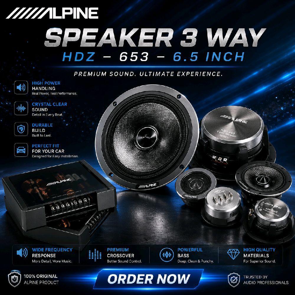 Alpine Speaker 3 Way Mobil HDZ-653-6,5INCH Component Audio Mobil Plug and Play 100% Original ISO 900