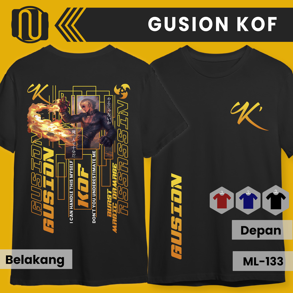 Kaos MLBB GUSION KOF Lengan Pendek Cotton Combed Hitam T-Shirt Baju Distro Mobile Legends