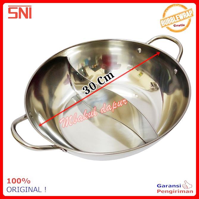 Panci Shabu Shabu Panci Steamboat panci sukiyaki stainless tutup kaca 30 cm - 30 CM Tutup Kaca