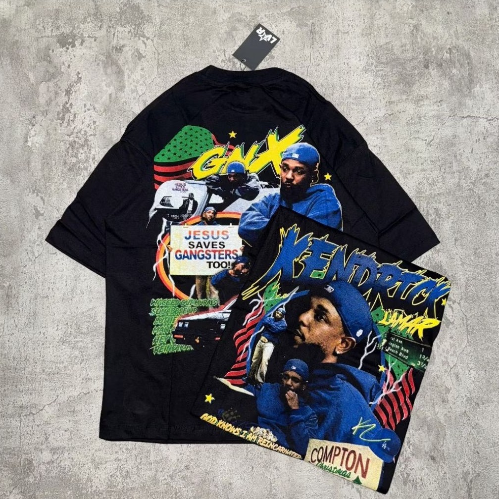 Baju Kaos Oversize Kendrick Lamar - T Shirt Vintage Kendrick Lamar Oversized Black