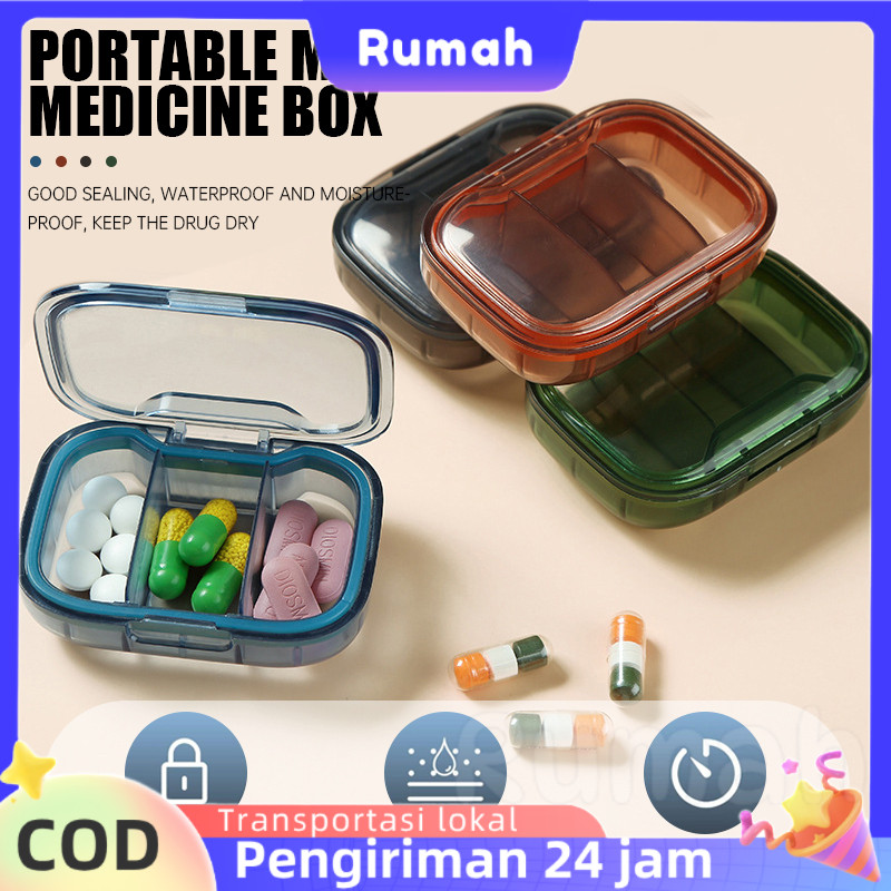Kotak Penyimpanan Obat 3-Grid, Kotak Obat Kecil, Kotak Obat Mini Portabel
