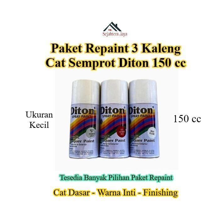 PAKET 3 Kaleng DITON 150cc Hemat Repaint Velg Motor | Cat Semprot Isi Primer Dasar + Warna + Clear |