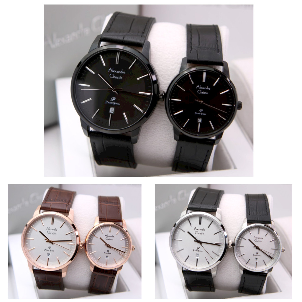 READY STOK Jam Tangan Couple AC Alexandre Christie 1030 Original - Tali Kulit