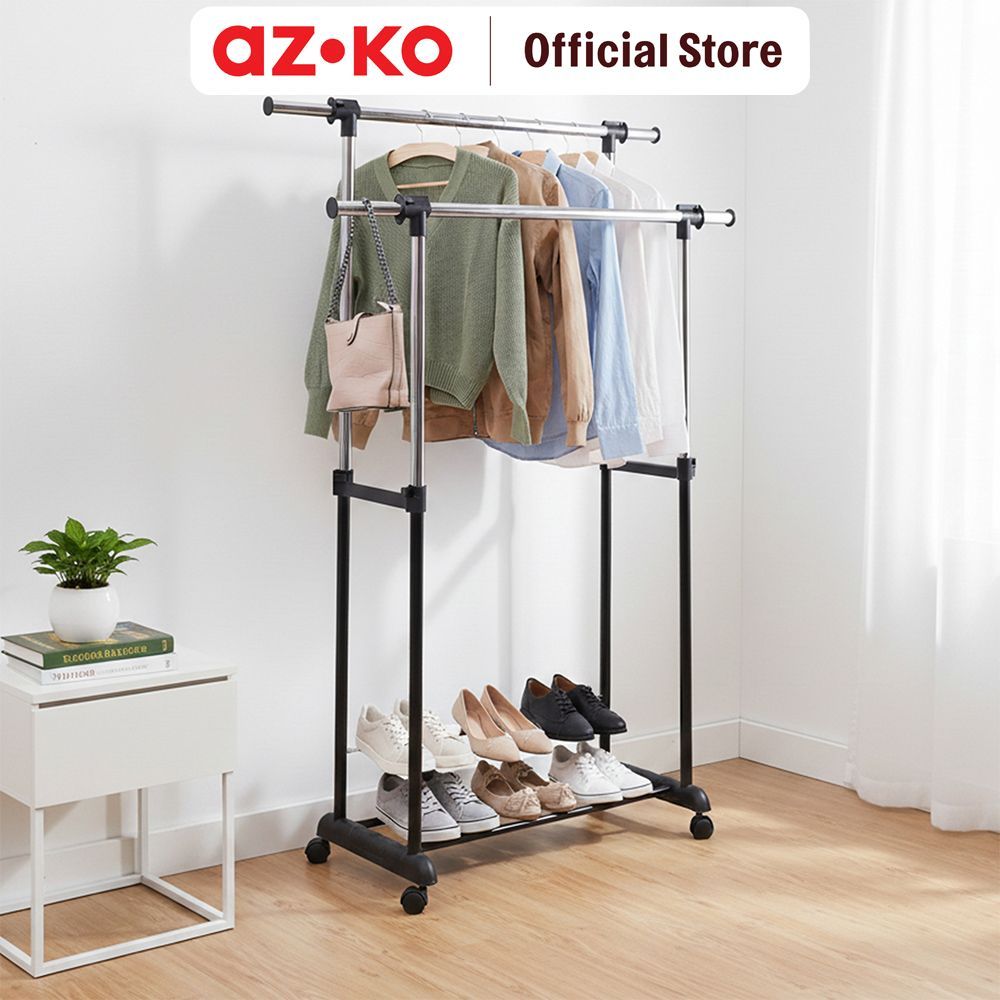 AZKO Stora Gantungan Pakaian Dobel Stand Hanger Gantungan Baju Berdiri Clothes Organizer Standing Cl