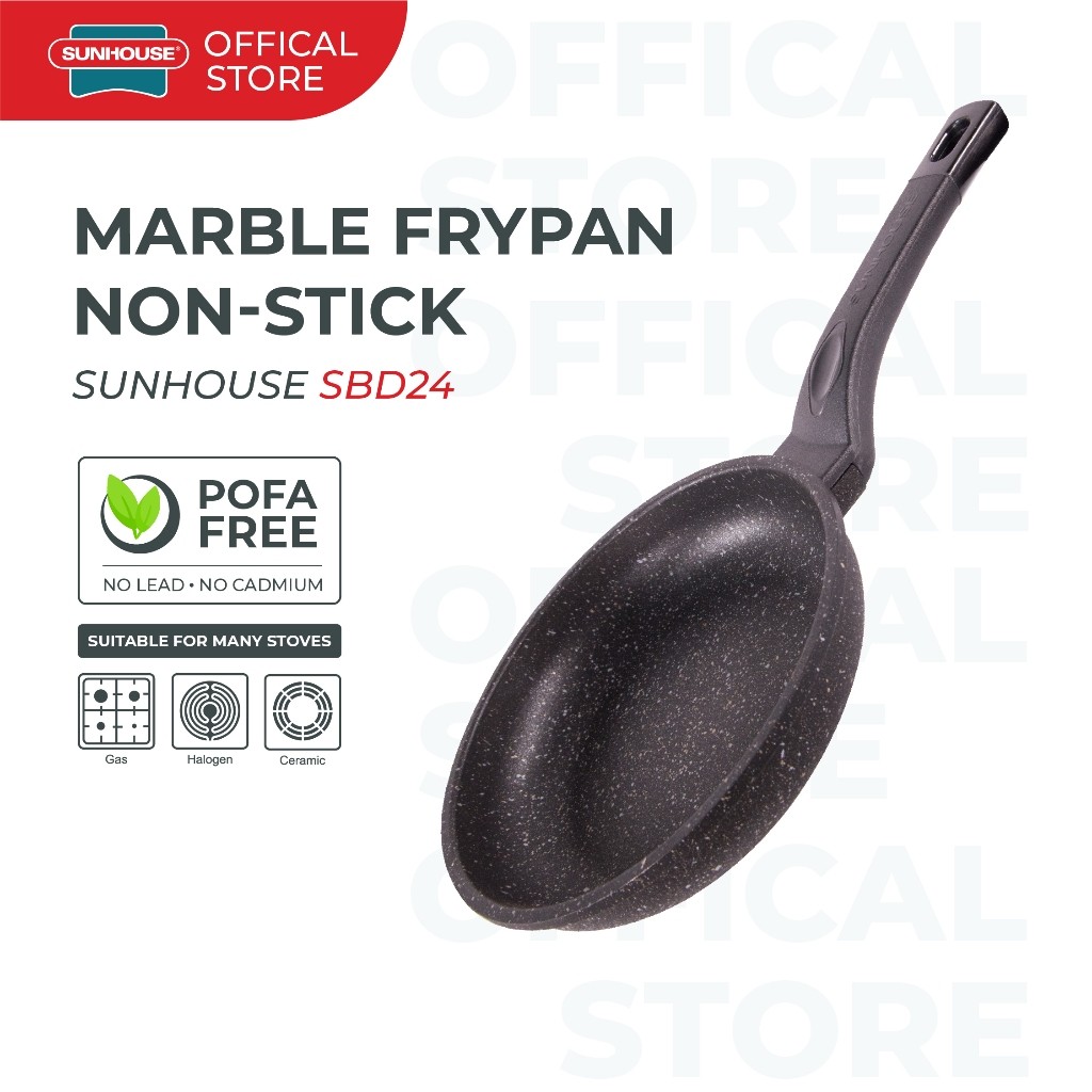 TERLARIS - Sunhouse SBD24 Marble Frypan Anti Lengket Hitam 24 cm 1 Pcs