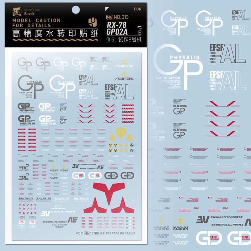 Artisan‘s Club Decal MG013 for MG 1100 RX78 GP02A Physalis Water Sticker Model Details Accessories