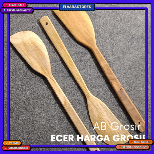 SPATULA KAYU SEDANG MIRING / IRUS MIRING KAYU JATI MURAH