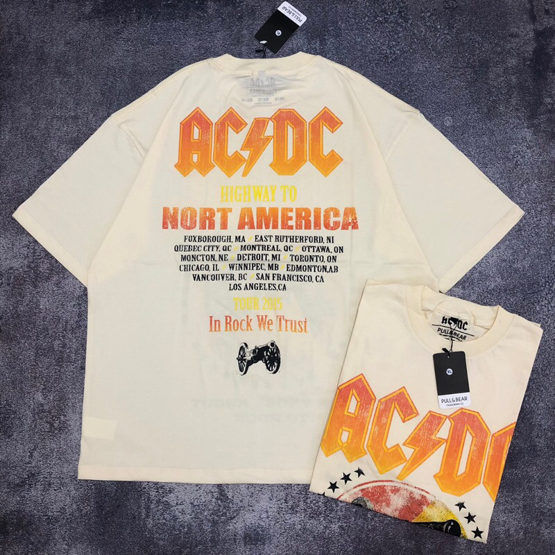 Baju Kaos Band Pull&Bear Oversize ACDC - T Shirt Band Vintage AC/DC Oversize Pria Wanita