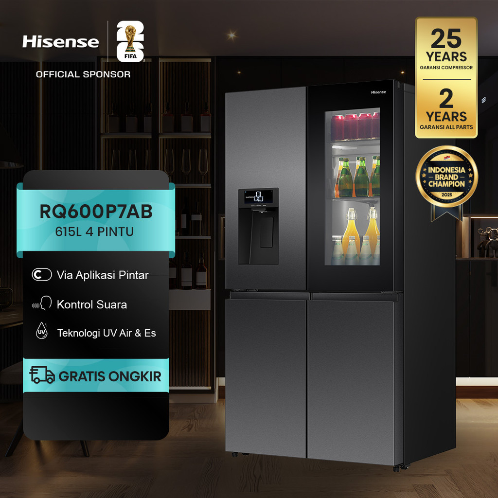 Hisense Kulkas 4 Pintu - RQ600P7AB - 615L Gross Capacity - Refrigerator