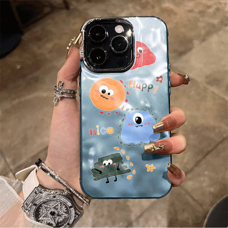 Casing Bergelombang Metal Lens Monster Lucu Kartun untuk iPhone 11 12  13 14 15 Plus XS Iphone XR 7 