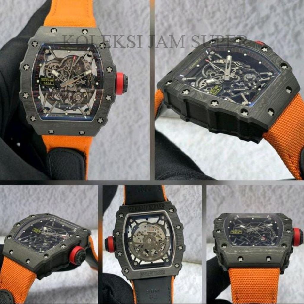 JAM TANGAN RM35-02 BLACK CARBON RMF ORANGE NYLON STRAP