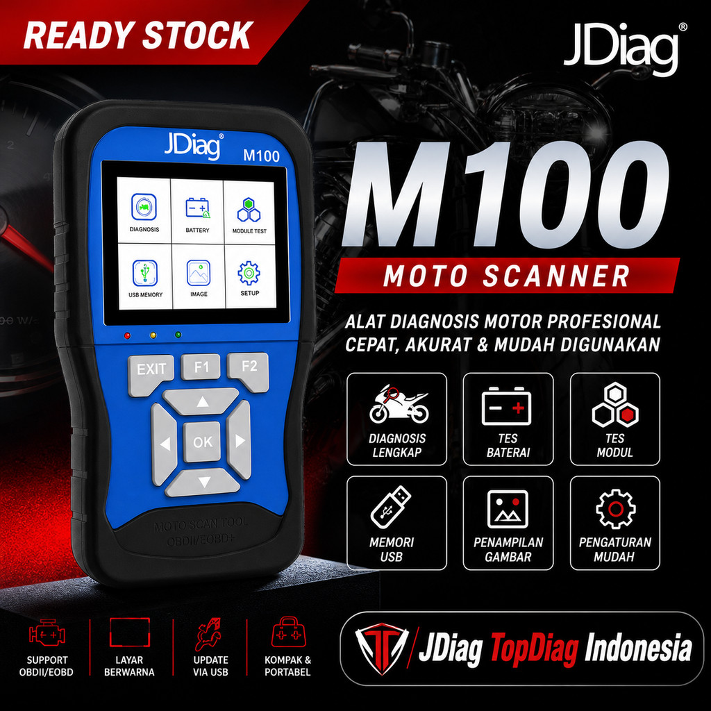 [VERSI TERBARU] JDIAG M100 BIRU SCANNER MOTOR JDIAG M 100 SCAN SEPEDA MOTOR HONDA ECU OBD2