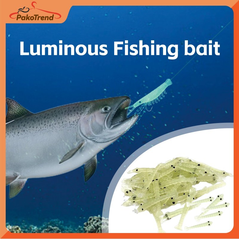 100PCS Umpan Pancing Udang Tiruan Soft Lure Bercahaya Glowing In The Dark Untuk Mancing Air Tawar Ai